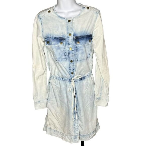 Michael Michael Kors Chambray Shirtdress XS Acid Wash Bleached Pockets - Picture 1 of 7